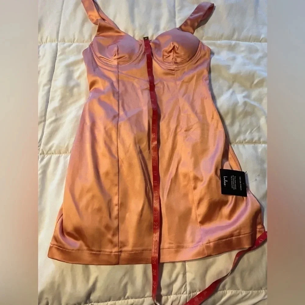 NWT Lulus In Your Dreams Coral Pink Satin Bustier Bodycon Dress - Picture 11 of 13